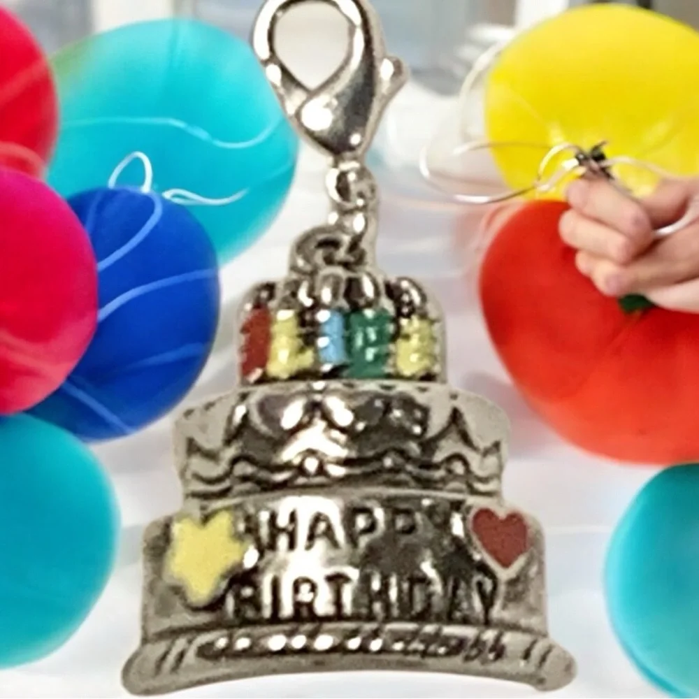 Birthday Cake Silver & Multicolored w/Lobster clasp Zipper pull, purse charm - Picture 5 of 6